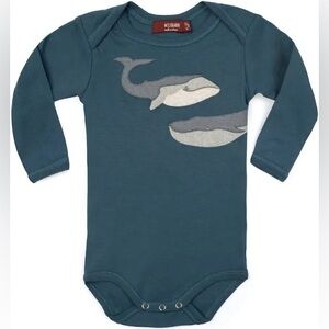 Milkbarn Applique Onesie Long Sleeve Whale